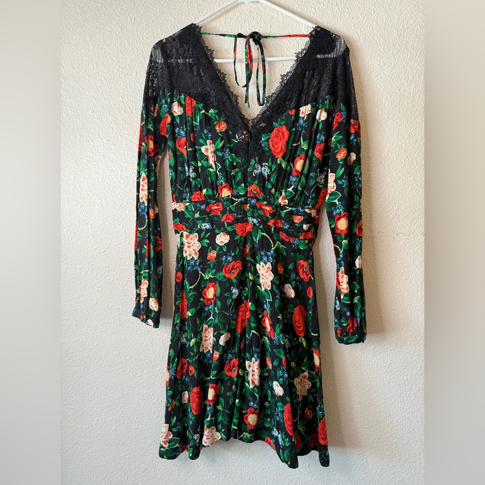 NWOT ANTHROPOLOGIE rose Lace V-Neck Mini long sleeve Dress - Picture 7 of 12